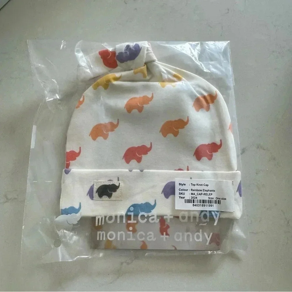 Monica + Andy Top Knot Cap - Elephants - NWT